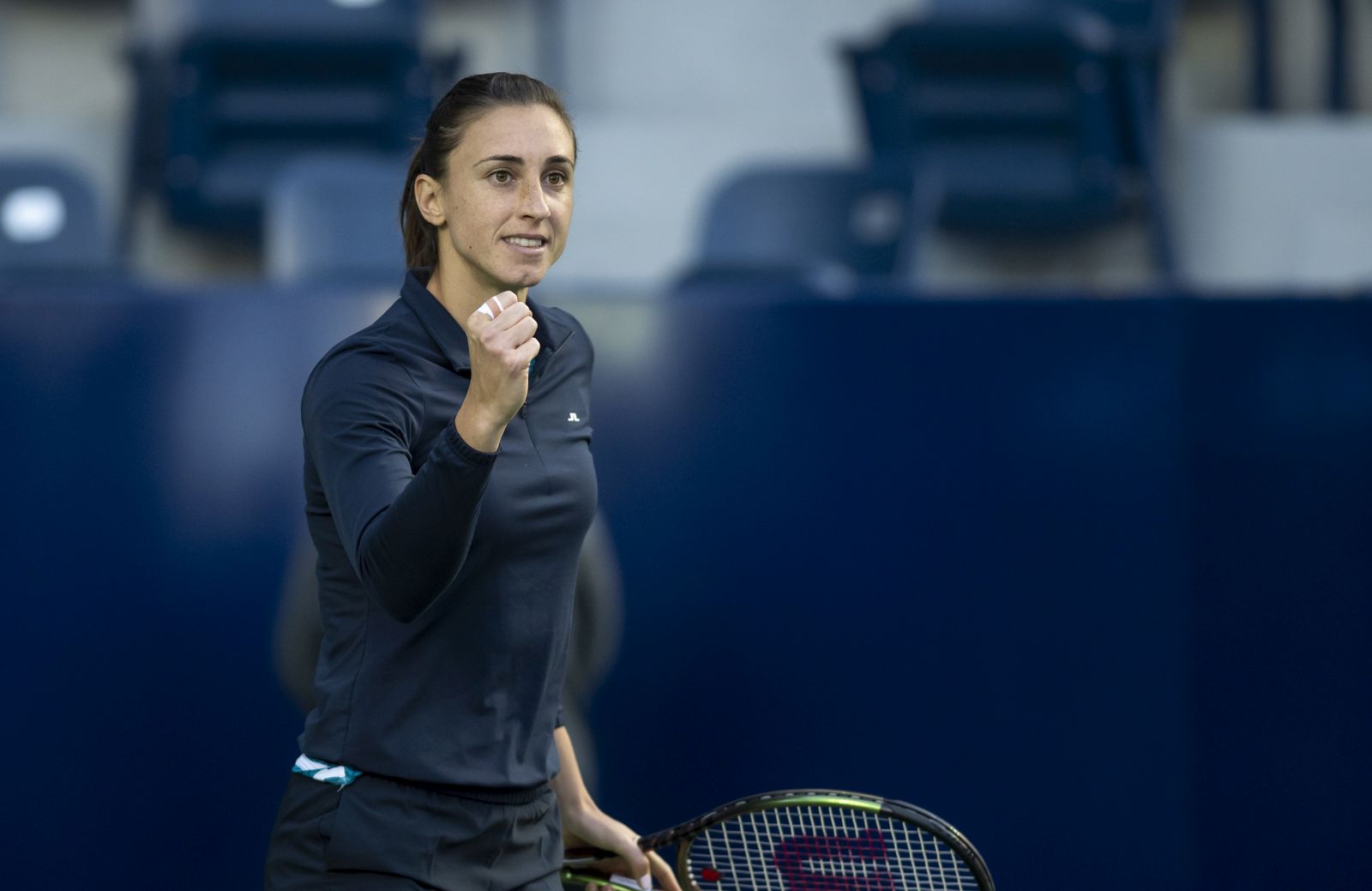 epa09794862 Croatian tennis player Petra Martic reacts against US player Madison Keys, during a match on the second day of the Monterrey Tennis Open in Monterrey, Mexico, 01 March 2022.  EPA/Miguel Sierra