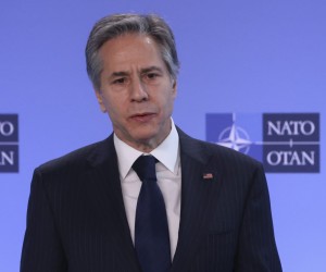 epa09800313 US Secretary of State Antony Blinken during a joint news conference before a NATO foreign ministers meeting amid Russia's invasion of Ukraine, at the Alliance's headquarters in Brussels, Belgium, 04 March 2022.  EPA/YVES HERMAN / POOL