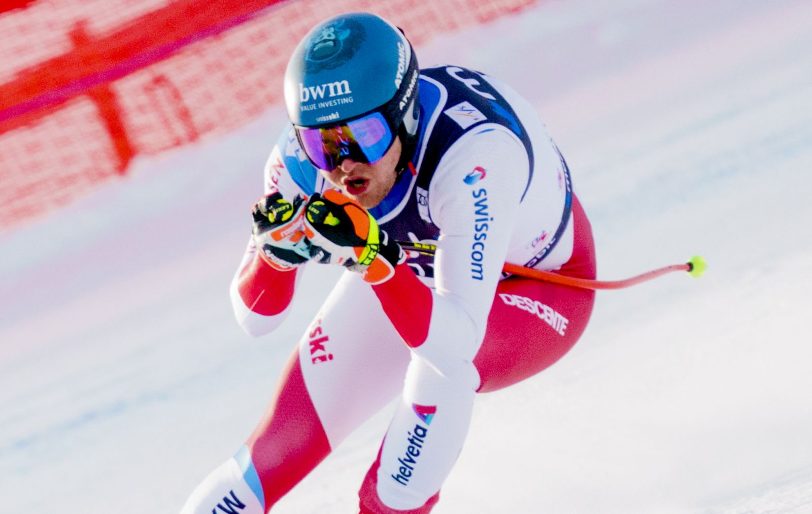epa09798902 Niels Hintermann of Switzerland in action during the Men's Downhill training session for the FIS Alpine Skiing World Cup races in Kvitfjell, Norway, 03 March 2022.  EPA/Stian Lysberg Solum  NORWAY OUT