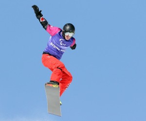 Peking, 07.03.2022 - Hrvatski paraolimpijac Bruno Bonjak tijekom cetvrtfinalne utrke Cross Snowboard utrke na Paraolimpijskim igrama Peking 2022.
foto HINA/ Damir SENCAR/ ds