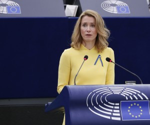 epa09812116 Estonian Prime Minister Kaja Kallas during a debate on the EU's role in a changing world and the security situation of Europe following the Russian aggression and invasion on Ukraine', at the European Parliament in Strasbourg, France, 09 March 2022. The session of the European Parliament runs from 07 till 10 March 2022.  EPA/JULIEN WARNAND