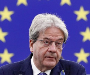 epa09812080 European Commissioner for Economy Paolo Gentiloni gives a statement on 'The European Semester for economic policy coordination: annual sustainable growth survey 2022', at the European Parliament in Strasbourg, France, 09 March 2022. The session of the European Parliament runs from 07 till 10 March 2022.  EPA/JULIEN WARNAND
