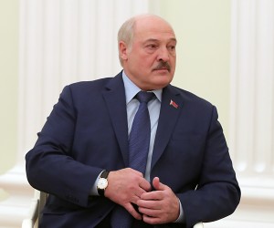 epa09816826 Belarusian President Alexander Lukashenko looks on during a meeting with Russian President Vladimir Putin (not pictured) in the Kremlin in Moscow, Russia, 11 March 2022.  EPA/MIKHAIL KLIMENTYEV / KREMLIN POOL / SPUTNIK MANDATORY CREDIT