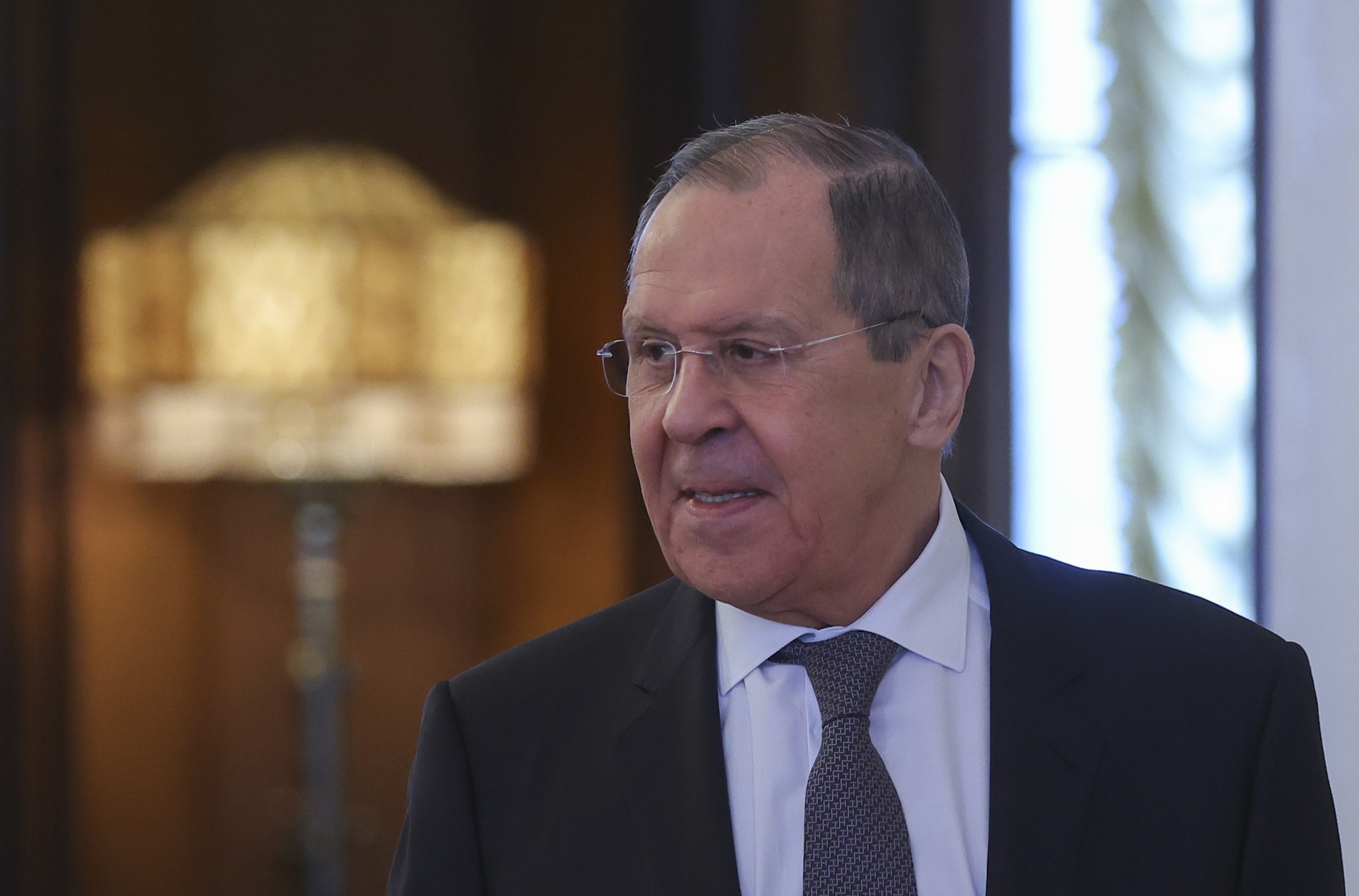 epa09830629 Russian Foreign Minister Sergei Lavrov attends a meeting with his UAE counterpart (not pictured) in Moscow, Russia, 17  March 2022. The United Arab Emirates' Foreign Minister  is on a working visit to Moscow.  EPA/EVGENIA NOVOZHENINA / POOL