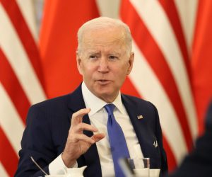 epa09850876 US President Joe Biden during his meeting with the Polish President at the Presidential Palace in Warsaw, Poland, 26 March 2022. US President Biden arrived in Poland for a two-days visit during which he is scheduled to hold talks with his Polish counterpart and make an address at the Royal Castle in Warsaw. Biden is coming to Poland straight from Brussels, where he attended an extraordinary Nato summit, a European Council meeting and a G7 summit on 24 March.  EPA/Marcin Obara POLAND OUT
