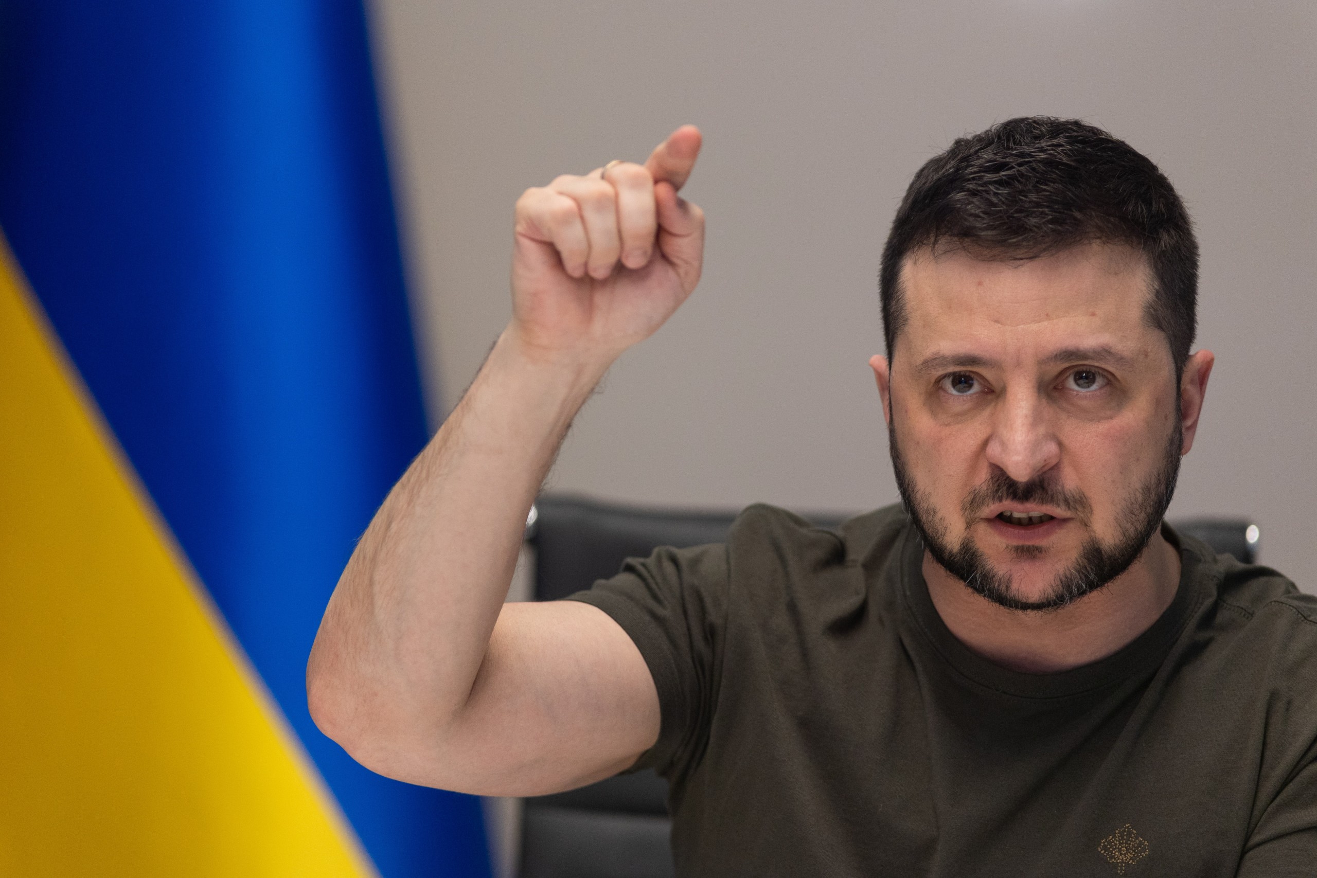 epa09855229 A handout photo made available by the Ukrainian Presidential Press Service shows Ukrainian President Volodymyr Zelensky reacting during an interview via videolink with Russian media, in Kyiv (Kiev), Ukraine, 27 March 2022 (issued 28 March 2022). According to the presidential office, Zelensky spoke in an interview with Russian journalists from 'Zygar' YouTube channel, 'Rain' TV channel, 'Meduza' portal, 'Kommersant' and 'Novaya Gazeta'.  EPA/UKRAINIAN PRESIDENTIAL PRESS SERVICE HANDOUT -- MANDATORY CREDIT: UKRAINIAN PRESIDENTIAL PRESS SERVICE -- HANDOUT EDITORIAL USE ONLY/NO SALES