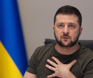 epa09855228 A handout photo made available by the Ukrainian Presidential Press Service shows Ukrainian President Volodymyr Zelensky reacting during an interview via videolink with Russian media, in Kyiv (Kiev), Ukraine, 27 March 2022 (issued 28 March 2022). According to the presidential office, Zelensky spoke in an interview with Russian journalists from 'Zygar' YouTube channel, 'Rain' TV channel, 'Meduza' portal, 'Kommersant' and 'Novaya Gazeta'.  EPA/UKRAINIAN PRESIDENTIAL PRESS SERVICE HANDOUT -- MANDATORY CREDIT: UKRAINIAN PRESIDENTIAL PRESS SERVICE -- HANDOUT EDITORIAL USE ONLY/NO SALES