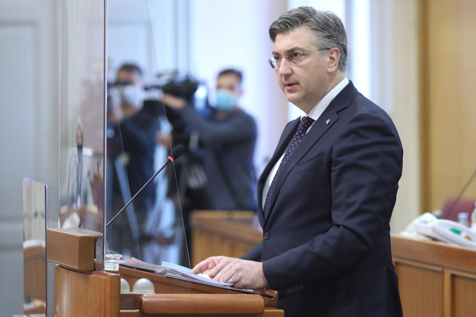 02.03.2022., Zagreb - Predsjednik Vlade Republike Hrvatske Andrej Plenkovic dosao je u Sabor i zastupnicima podnosi izvjesce stanju u Ukrajini.
   Photo: Patrik Macek/PIXSELL
