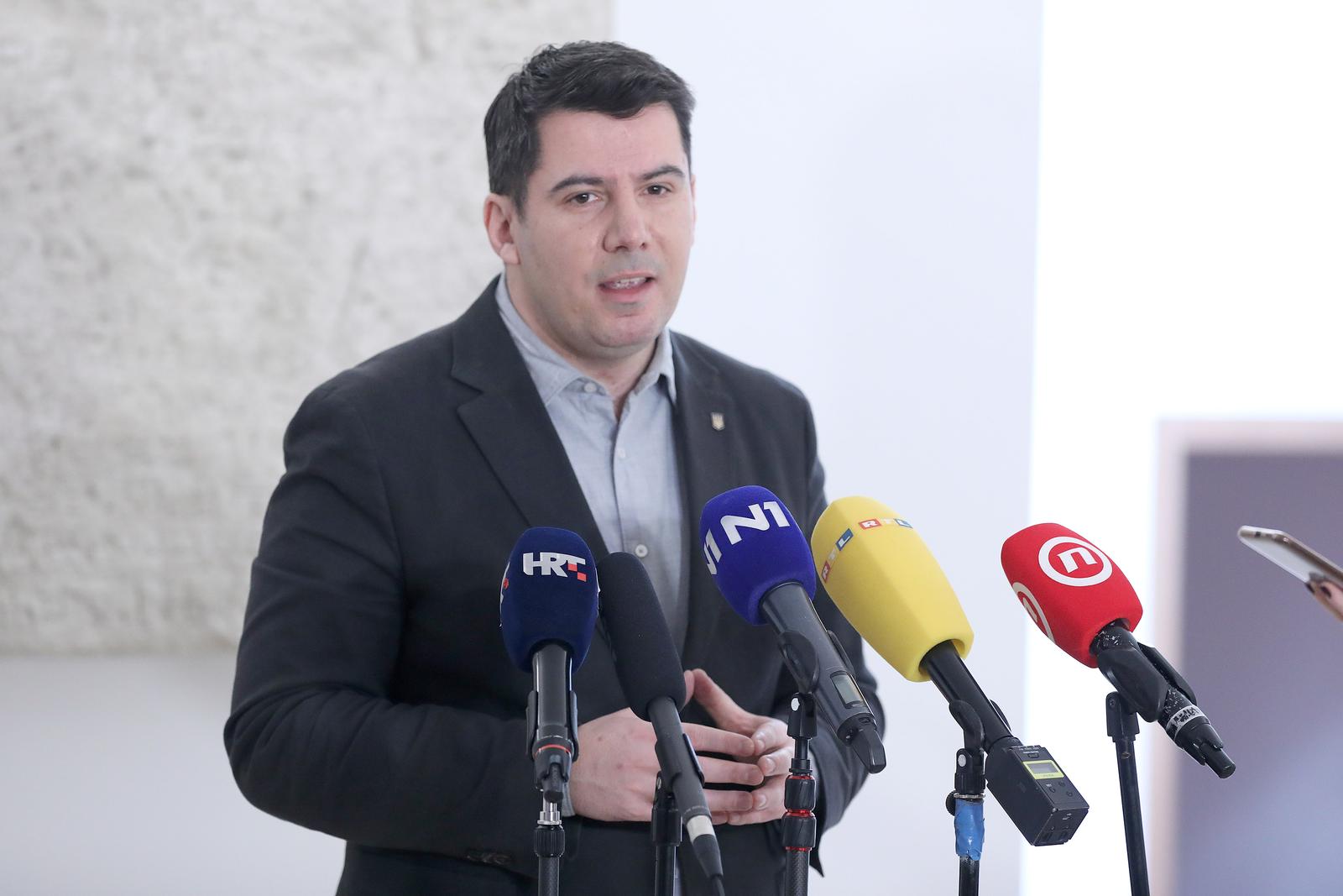 03.03.2022., Zagreb - Na konferenciji za medije odrzanoj u Saboru zastupnik Nikola Grmoja govorio je o  aktualnim dogadjanjima.   Photo: Patrik Macek/PIXSELL