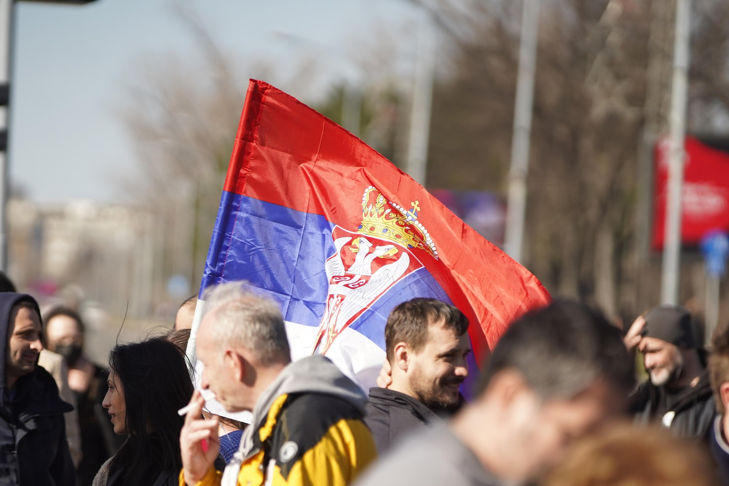 15, February, 2022, Belgrade - Environmental activists who had been camping in front of the Presidency for six days before, demanding a complete ban on lithium and pine mining in Serbia, called for a blockade of New Belgrade in front of the Palace of Serbia. Photo: Antonio Ahel/ATAImages

15, veljaca, 2022, Beograd  - Ekoloski aktivisti koji su prethodno sest dana kampirali ispred Predsjedsednistva trazeci potpunu zabranu iskopavanja litija i bora u Srbiji, najavaili su blokadu Novog Beograda ispred Palate Srbija. Photo: Antonio Ahel/ATAImages Photo: Antonio Ahel/ATAImages/PIXSELL