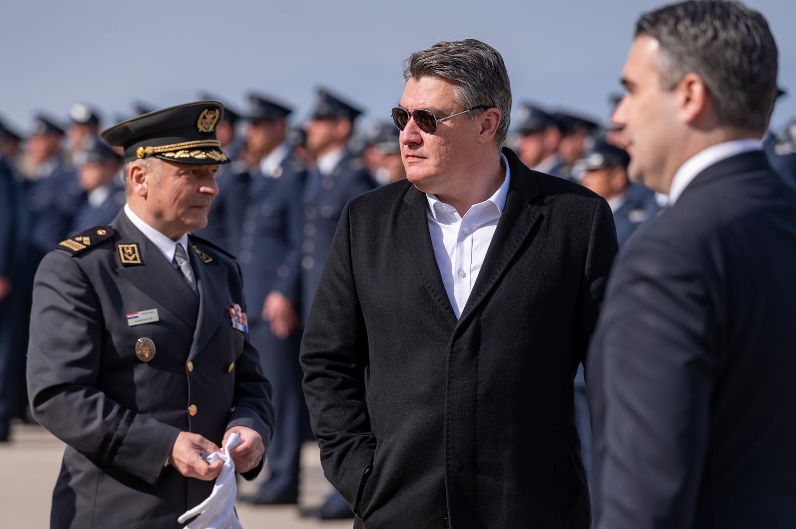 15.03.2022., Zemunik - Obiljezavanje 30. obljetnice osnutka i djelovanja 93. Krila Hrvatskog ratnog zrakoplovstva. Predsjednik RH Zoran Milanovic   Photo: Dino Stanin/PIXSELL