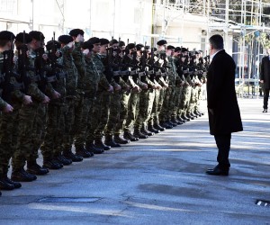 18.02.2022., Pozega - U Vojarni "123. brigade HV" odrzana je svecanost polaganja prisege 33. narastaja rocnih vojnika na dragovoljnom vojnom osposobljavanju. Predsjednik Republike i vrhovni zapovjednik Oruzanih snaga RH Zoran Milanovic. Photo: Ivica Galovic/PIXSELL