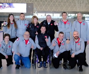 24.2.2022., Zagreb - Hrvatski sportaski s invaliditetom krenuli su put Pekinga na Zimske olimpijske igre koje ce se odrzati od 4. do 13. ozujka. Hrvatske boje branit ce alpinci Damir Mizdrak i Lucija Smetisko, snowboarder Bruno Bosnjak te nordijac Josip Zima. Nase paraolimpijce sa zracne luke Franjo Tudman ispratili su njihovi najblizi. - Lucija Smetisko, Josip Zima, Damir Mizdrak, Bruno Bosnjak Photo: Slaven Branislav Babic/PIXSELL