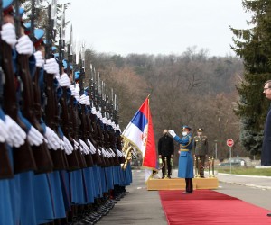 28, January, 2021, Belgrade - At the Topcider Guard House, Serbian President Aleksandar Vucic, Defense Minister Nebojsa Stefanovic and Chief of General Staff Milan Mojsilovic attended a presentation on the results of the analysis of the state of functional and operational capabilities of the Serbian Army for 2020. Nebojsa Stefanovic, Milan Mojsilovic, Aleksandar Vucic. Photo: A.K./ATAImagesrr28, januar, 2021, Beograd - U Domu garde Topcider predsednik Srbije Aleksandar Vucic, ministar odbrane Nebojsa Stefanovic i nacelnik Generalstaba Milan Mojsilovic prisustvovali su referisanju o rezultatima analize stanja funkcionalnih i operativnih sposobnosti Vojske Srbije za 2020. godinu. Photo: A.K./ATAImages