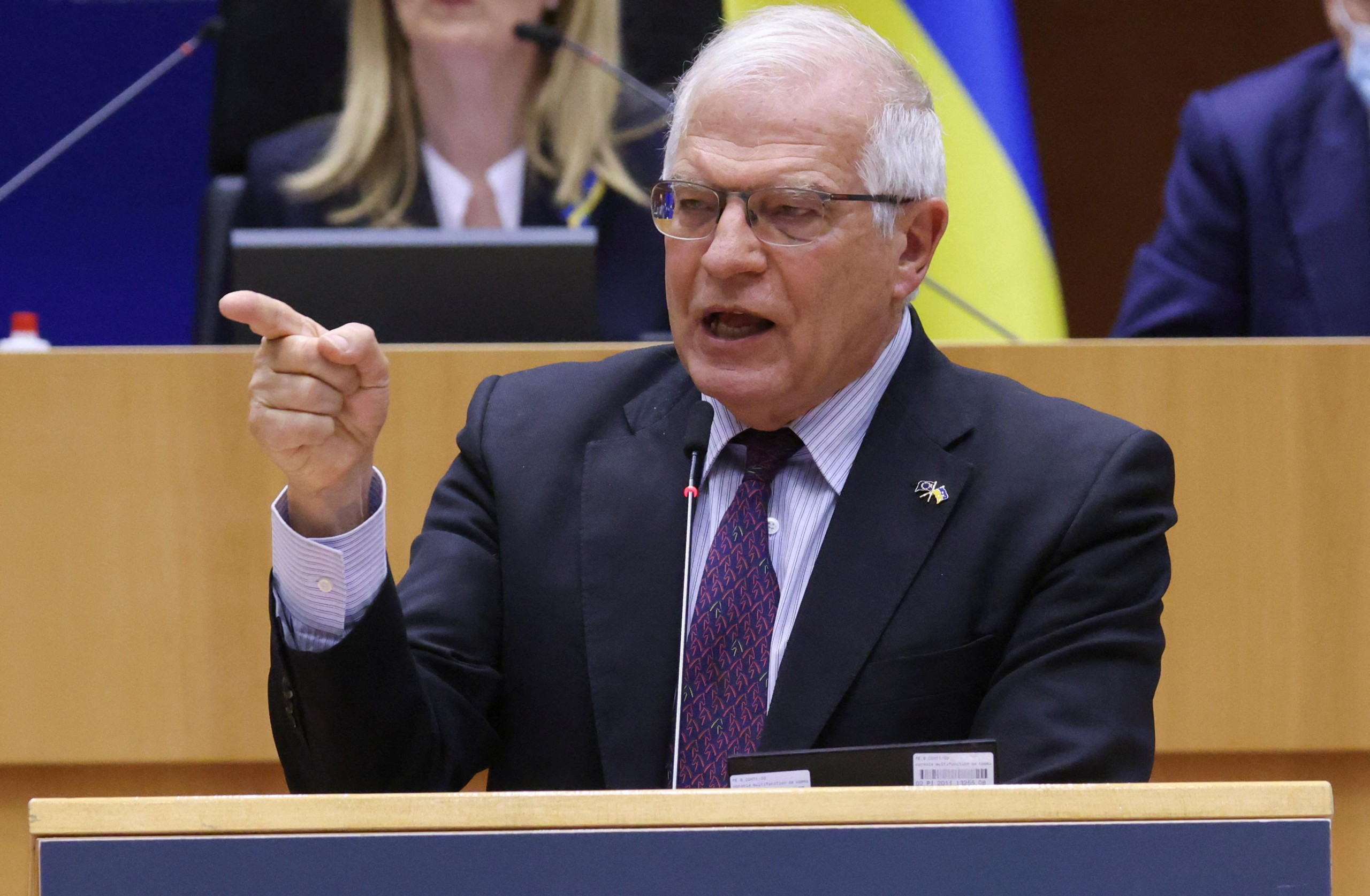 European Union foreign policy chief Josep Borell addresses the special session to debate its response to the Russian invasion of Ukraine, in Brussels, Belgium March 1, 2022. REUTERS/Yves Herman Photo: YVES HERMAN/REUTERS
