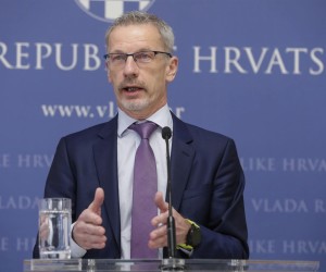 02.03.2022., Zagreb - U Banskim dvorima odrzana je konferencija za medije na kojoj su premijer RH Andrej Plenkovic, ministar Zdravko Maric i i guverner HNB Boris Vujcic dali iizjave vezane za Sberbanku u RH. Photo: Robert Anic/PIXSELL