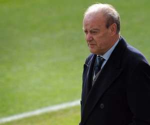 FC Porto's president Jorge Nuno Pinto da Costa is seen on the pitch prior to a training session at Porto's Dragon Stadium in Porto, Portugal, Tuesday, Feb. 16, 2010. FC Porto is due to play Arsenal in a Champions League round of 16 soccer match at the Dragao Stadium on Wednesday, Feb. 17. (AP Photo/Paulo Duarte)