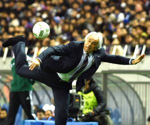 Japan skpper  Vahid Halilhodzic performs a trapping  during the second half of the World Cup Asian qualifiers game against Syria at Saitama Stadium, in Saitama Prefecture  on March 29, 2016.  Japan beat Syria 5-0.  ( The Yomiuri Shimbun via AP Images )
