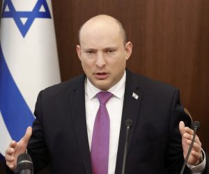 epa09824169 Israeli Prime Minister Naftali Bennett attends a cabinet meeting at Prime Minister's office in Jerusalem, 14 March 2022.  EPA/JACK GUEZ / POOL