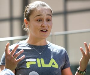 epa09845658 Ashleigh Barty speaks to the media during a press conference at the Westin in Brisbane, Australia, 24 March 2022. World No.1 Ash Barty has announced her retirement from tennis at the age of 25, less than two months after winning the Australian Open in Melbourne.  EPA/JONO SEARLE AUSTRALIA AND NEW ZEALAND OUT
