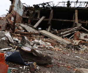 epa09852785 A general view of the damaged shoes factory shelled by a missile on 11 March causing the death of the facility security, in Dnipro, Ukraine, 27 March 2022. On 24 February Russian troops had entered Ukrainian territory in what the Russian president declared a 'special military operation', resulting in fighting and destruction in the country, a huge flow of refugees, and multiple sanctions against Russia.  EPA/NUNO VEIGA