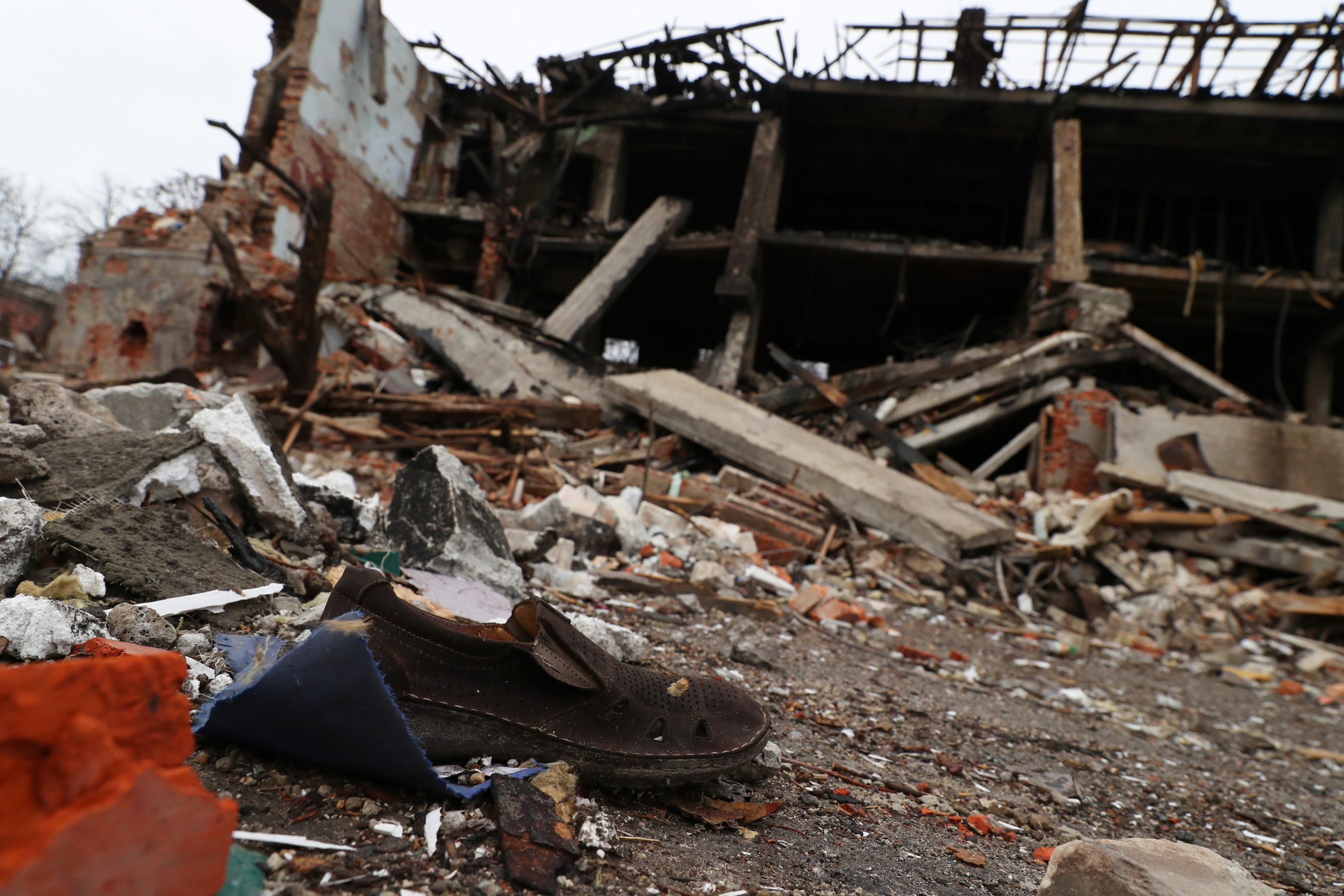 epa09852785 A general view of the damaged shoes factory shelled by a missile on 11 March causing the death of the facility security, in Dnipro, Ukraine, 27 March 2022. On 24 February Russian troops had entered Ukrainian territory in what the Russian president declared a 'special military operation', resulting in fighting and destruction in the country, a huge flow of refugees, and multiple sanctions against Russia.  EPA/NUNO VEIGA