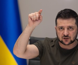 epa09855229 A handout photo made available by the Ukrainian Presidential Press Service shows Ukrainian President Volodymyr Zelensky reacting during an interview via videolink with Russian media, in Kyiv (Kiev), Ukraine, 27 March 2022 (issued 28 March 2022). According to the presidential office, Zelensky spoke in an interview with Russian journalists from 'Zygar' YouTube channel, 'Rain' TV channel, 'Meduza' portal, 'Kommersant' and 'Novaya Gazeta'.  EPA/UKRAINIAN PRESIDENTIAL PRESS SERVICE HANDOUT -- MANDATORY CREDIT: UKRAINIAN PRESIDENTIAL PRESS SERVICE -- HANDOUT EDITORIAL USE ONLY/NO SALES