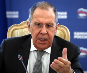 epa09855750 Russian Foreign Minister Sergei Lavrov chairs the second meeting of the United Russia Party General Council Commission on International Cooperation and Support for Compatriots Living Abroad in Moscow, Russia 28 March 2022. According to a media briefing from the foreign ministry's spokeswoman, the meeting focuses on the "Russian-speaking population in Donbass and Ukraine."  EPA/YURI KOCHETKOV