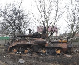 epa09864517 A damaged APS is seen in the recaptured by the Ukrainian army Nova Basan village of Kyiv (Kiev) area, Ukraine, 01 April 2022. Nova Basan and the surrounding area has recently been recaptured by the Ukrainian army from Russian forces, the General Staff of the Armed Forces of Ukraine announced on 01 April. On 24 February, Russian troops had entered Ukrainian territory in what the Russian president declared a 'special military operation', resulting in fighting and destruction in the country, a huge flow of refugees, and multiple sanctions against Russia.  EPA/STR