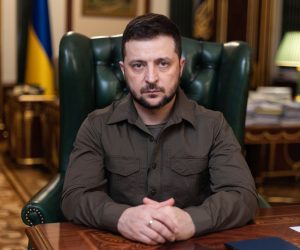 epa09869626 A handout photo made available by the Ukrainian Presidential Press Service shows Ukrainian President Volodymyr Zelensky delivering an address in Kyiv (Kiev), Ukraine, 03 April 2022 (issued 04 April 2022). The Ukrainian president condemned what he says are 'war crimes of the Russian military' in the settlements around the Ukrainian capital Kyiv, after some cities and villages had recently been recaptured by the Ukrainian army from Russian forces.  EPA/UKRAINIAN PRESIDENTIAL PRESS SERVICE HANDOUT -- MANDATORY CREDIT: UKRAINIAN PRESIDENTIAL PRESS SERVICE -- HANDOUT EDITORIAL USE ONLY/NO SALES