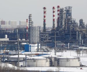 epa09870143 A view of the Gazpromneft MNPZ Moscow Petroleum Refinery JSC in Moscow, Russia, 04 April 2022. The Kremlin announced on 31 March the signing of a decree on transitioning to payments for Russian natural gas in rubles for 'unfriendly countries' starting 01 April, threatening supply disruption unless target nations comply. The decree would require foreign buyers of Russian gas to open an account at Russia's Gazprombank and transfer euros or US dollars into it.  EPA/MAXIM SHIPENKOV