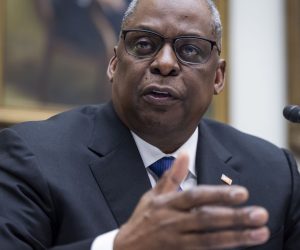 epa09871896 US Secretary of Defense Lloyd Austin testifies before the House Committee on Armed Services in the Rayburn House Office Building in Washington, DC, USA, 05 April 2022. The two were scheduled to discuss their annual budget request but were asked repeatedly about Russia's invasion of Ukraine.  EPA/JIM LO SCALZO