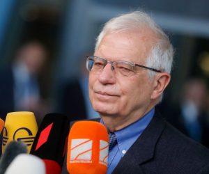 epa09875006 European Union foreign policy chief Josep Borrell gives a statement at the start of a meeting of NATO foreign ministers at NATO headquarters in Brussels, Belgium, 07 April 2022. NATO foreign ministers are meeting to discuss how to bolster their support to Ukraine, including by supplying weapons to the conflict-torn country, without being drawn into a wider war with Russia.  EPA/STEPHANIE LECOCQ