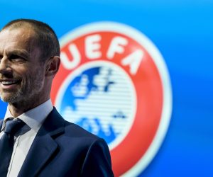 epa09875598 UEFA president Aleksander Ceferin reacts during a press conference after the meeting of the UEFA Executive Committee at the UEFA Headquarters, in Nyon, Switzerland, 07 April 2022.  EPA/JEAN-CHRISTOPHE BOTT