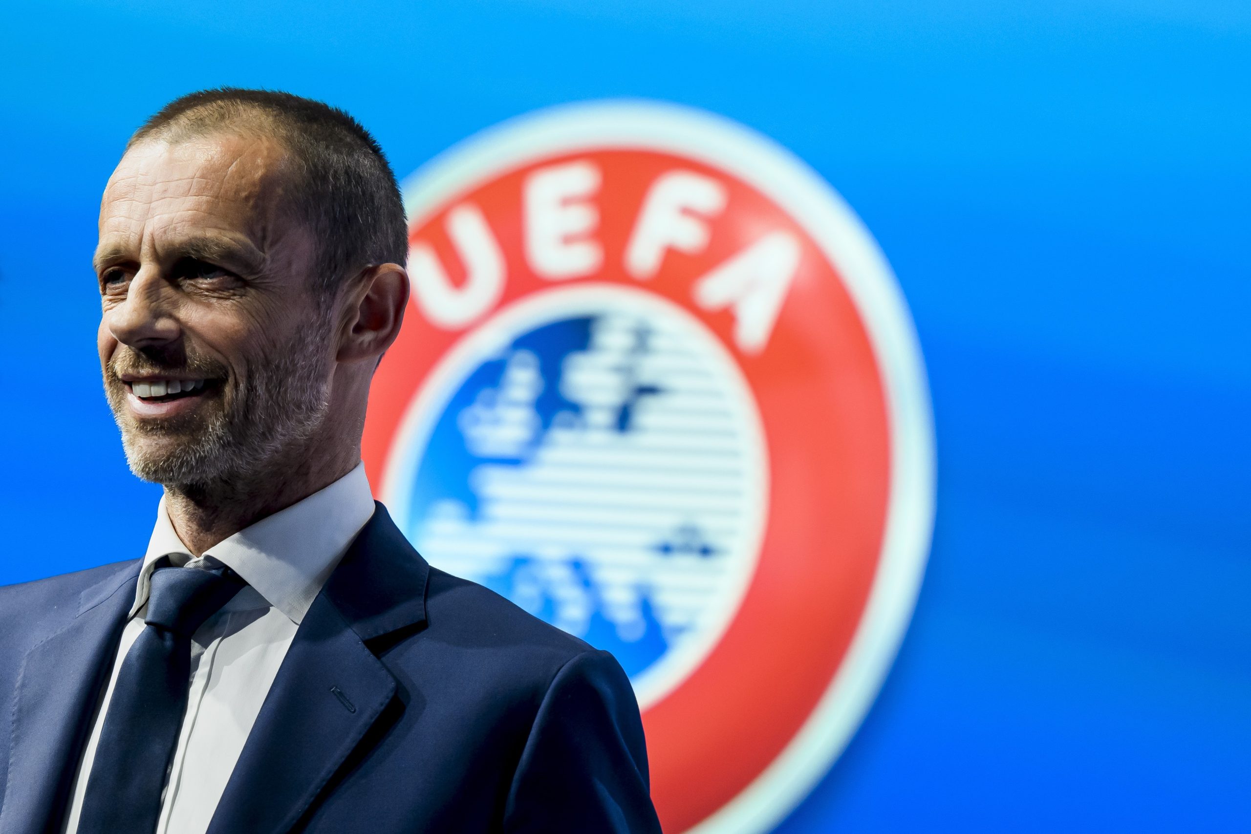 epa09875598 UEFA president Aleksander Ceferin reacts during a press conference after the meeting of the UEFA Executive Committee at the UEFA Headquarters, in Nyon, Switzerland, 07 April 2022.  EPA/JEAN-CHRISTOPHE BOTT