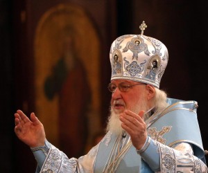 epa09876043 Patriarch Kirill of Moscow and All Russia serves at Christ the Savior cathedral during a church service marking the Holiday of Annunciation in Moscow, Russia, 07 April 2022. The Annunciation is one of twelve main Christian holidays.  EPA/MAXIM SHIPENKOV