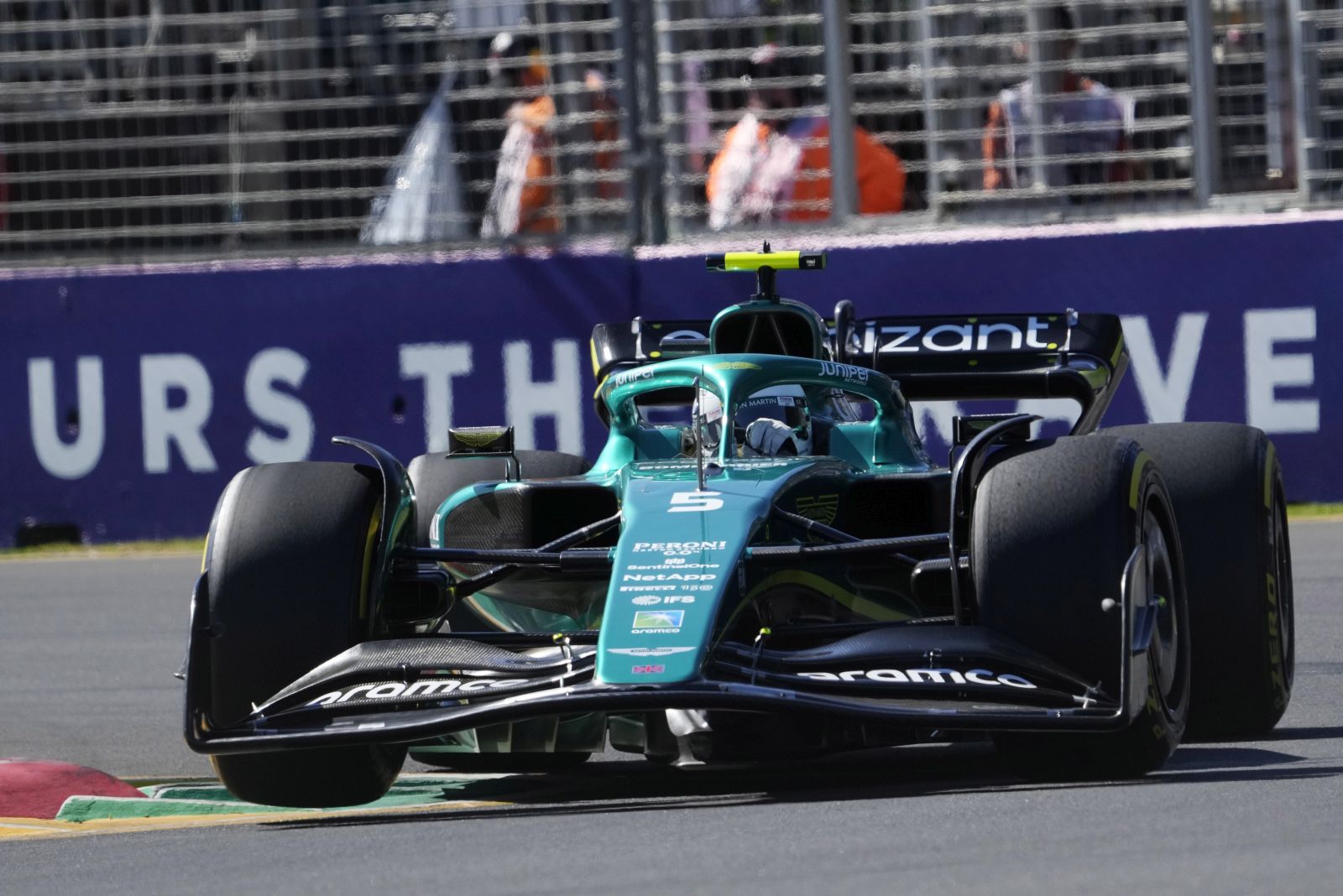 epa09877533 German Formula One driver Sebastian Vettel of Aston Martin in action during the first practice session of the Formula One Grand Prix of Australia at Albert Park Circuit in Melbourne, Australia, 08 April 2022. The Formula One Grand Prix of Australia will take place on 10 April 2022.  EPA/SIMON BAKER
