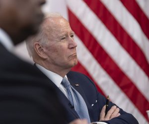 epa09884764 US President Joe Biden, with US Secretary of Defense Lloyd Austin, meets virtually with Prime Minister Narendra Modi of India, at the White House in Washington, DC, USA, 11 April 2022.  EPA/Chris Kleponis / POOL
