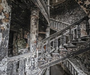 epaselect epa09886368 A picture taken during a visit to Mariupol organized by the Russian military shows destruction inside the destroyed Drama Theatre in Mariupol, Ukraine, 12 April 2022. At least 300 people died after a Russian airstrike on the Drama Theatre of Mariupol on 16 March, the Donetsk Regional State Administration sai whereas the Russian Defence Ministry denies the airstike and claims the theatre was blown up by the Azov battalion. Some 133,214 people, including two thousand people over the past day, left Mariupol through the gum corridor in the eastern direction, according to the head of the Russian National Defense Control Center.  EPA/SERGEI ILNITSKY