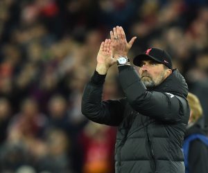 epa09913163 Liverpool's manager Juergen Klopp celebrates after the UEFA Champions League semi final, first leg soccer match between Liverpool FC and Villarreal CF in Liverpool, Britain, 27 April 2022.  EPA/PETER POWELL