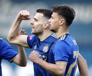 03.04.2022., stadion Maksimir, Zagreb - Hrvatski Telekom Prva liga, 29. kolo, GNK Dinamo - NK Hrvatski Dragovoljac. Komnen Andric, Dario Spikic   Photo: Slavko Midzor/PIXSELL