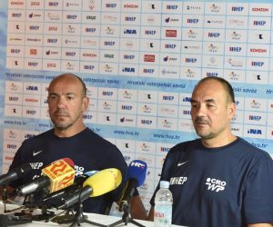 03.07.2019., Sibenik - Izbornik Ivica Tucak objavio popis putnika za Svjetsko prvenstvo u vaterpolu u Juznoj Koreji. Uz izbornika na konferenciji za medije govorili su Perica Bukic i Andro Buslje.rPhoto: Hrvoje Jelavic/PIXSELL