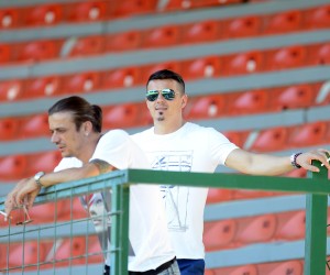 05.07.2015. Murska Sobota, Slovenija - Igraci GNK Dinamo odigrali su poslijednju prijateljsku utakmicu na slovenskim pripremama protiv ukrajinskog prvoligasa FC Zorya Luhansk. Utakmica je zavrsila rezultatom 2:2 a pogotke su zabili Soudani i Marko Rog. Utakmicu su s tribina pratili i bivsi vatreni Goran Valovic i Boris Zivkovic"nPhoto: Marko Jurinec/PIXSELL