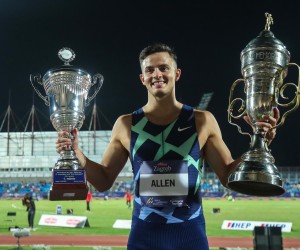 14.09.2021., SRC Mladost, Zagreb - World athletics Continental Tour Gold 2021., 71. Boris Hanzekovic memorijal.  Devon Allen pobjednik utrke 110 metara s preponama rPhoto: Goran Stanzl/PIXSELL