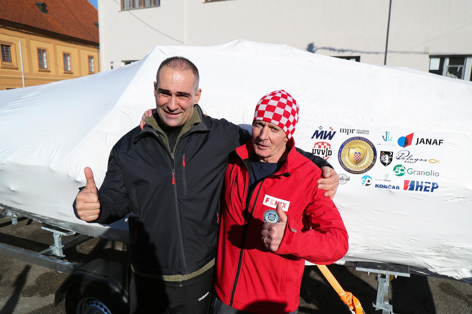 15.01.2022., Velika Gorica - Hrvatski branitelji Martin Cruickshank  i Werner Ilic su prva Hrvatska postava camca na vesla koji ce prijeci Atlantski ocean. Na dan kad je medjunarodna zajednica sluzbeno priznala Republiku Hrvatsku, prigodno zapocinju svoj izazovni pothvat plovidbe preko Atlantskog oceana. Photo: Luka Stanzl/PIXSELL
