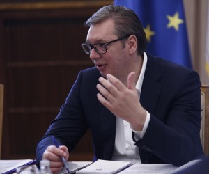 15, April, 2022, Belgrade - The President of the Republic of Serbia, Aleksandar Vucic, met with the World Bank delegation in the building of the General Secretariat of the President of the Republic. Aleksandar Vucic. Photo: Amir Hamzagic/ATAImages

15, april, 2022, Beograd - Predsednik Republike Srbije Aleksandar Vucic sastao se sa delegacijom Svetske banke u zgradi Generalnog sekretarijata predsednika Republike. Photo:Amir Hamzagic/ATAImages Photo: Amir Hamzagic/ATAImages/PIXSELL