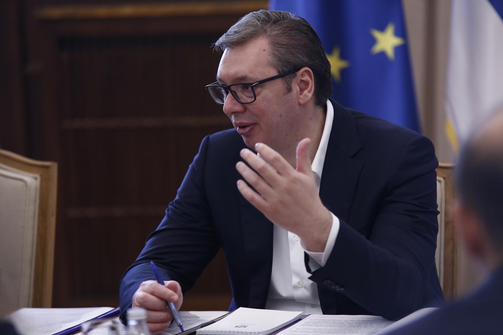 15, April, 2022, Belgrade - The President of the Republic of Serbia, Aleksandar Vucic, met with the World Bank delegation in the building of the General Secretariat of the President of the Republic. Aleksandar Vucic. Photo: Amir Hamzagic/ATAImages

15, april, 2022, Beograd - Predsednik Republike Srbije Aleksandar Vucic sastao se sa delegacijom Svetske banke u zgradi Generalnog sekretarijata predsednika Republike. Photo:Amir Hamzagic/ATAImages Photo: Amir Hamzagic/ATAImages/PIXSELL