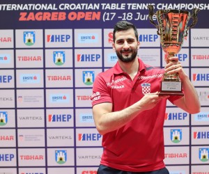 18.06.2021., Zagreb - Dom sportova, dvorana II. Zagreb Open, stolnotenisko medjunarodno natjecanje. Zavrsna dodjela priznjanja i pehara. Titulu za 2021. godinu osvojili su Andrej Gacina i Petra Petek. Photo: Sanjin Strukic/PIXSELL