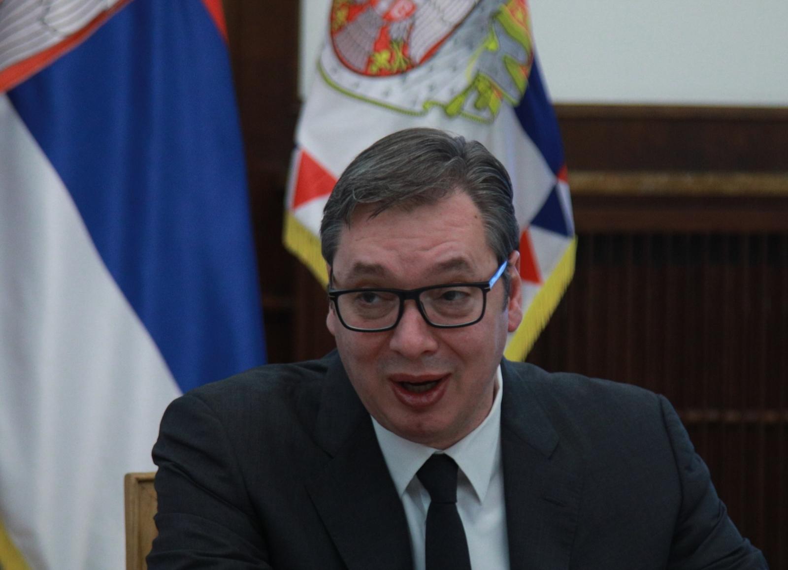 19, April, 2022, Belgrade - The President of the Republic of Serbia, Aleksandar Vucic, met with the US Senators of the Committee on Foreign Affairs, Chris Murphy and  Jeanne Shaheen, as well as the Senator of the Committee on the Armed Forces, Thom Tillis. Aleksandar Vucic. Photo: Milos Tesic/ATAImages

19, april, 2022, Beograd  - Predsednik Republike Srbije Aleksandar Vucic sastao se sa americkim senatorima Odbora za spoljne poslove Krisom Marfijem i Dzin Sejhin, kao i senatorom Odbora za oruzane snage Tomom Tilisom. Photo: Milos Tesic/ATAImages Photo: Milos Tesic/ATAImages/PIXSELL