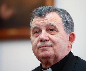 22.03.2022., Mostar, Bosna i Hercegovina - Tiskovna konferencija nakon redovitog zasjedanja Biskupske konferencije pod predsjedanjem nadbiskupa metropolita vrhbosanskog i apostolskog upravitelja Vojnog ordinarijata u BiH mons. Tome Vuksica.  Photo: Denis Kapetanovic/PIXSELL